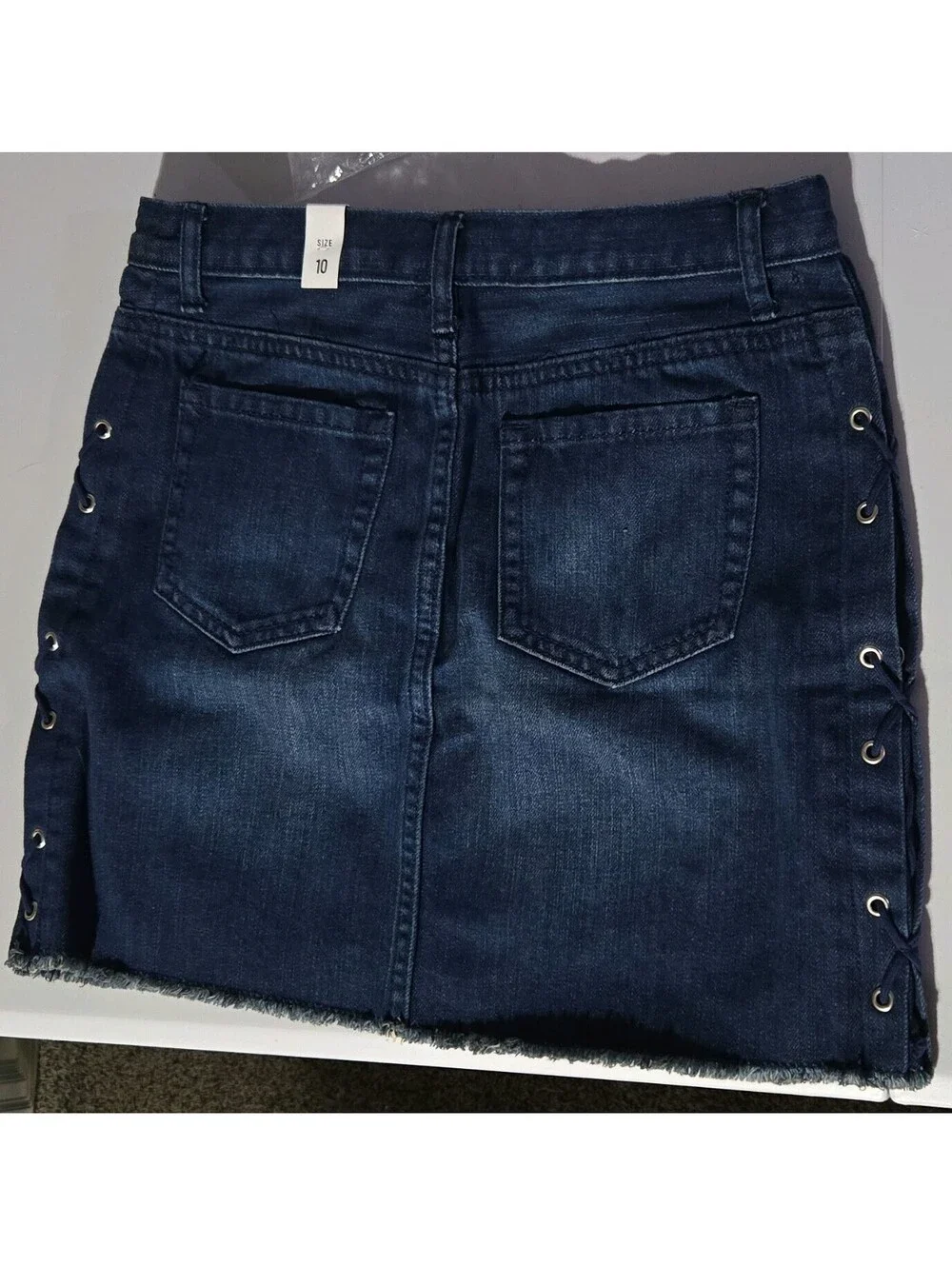 The Children's Place Girls 10 Blue Denim Mini Skirt Lace-Up Eyelets Pockets